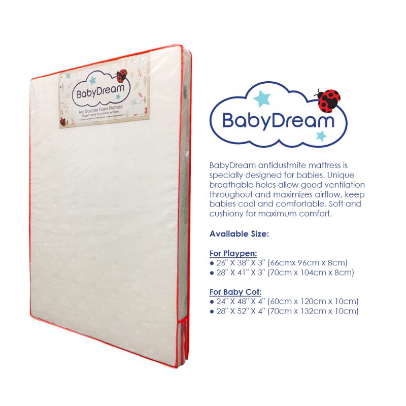 Baby Dream High Density Anti-Dust Mite Premium Bamboo Covered Baby Foam Mattress With Holes